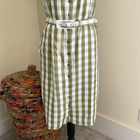 NWT ModCloth Past But Not Least Green Belted Gingham Dress SZ L - Picture 4 of 14